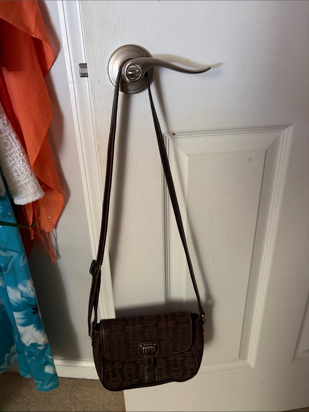Etienne Aigner Brown Patterned Crossbody Bag